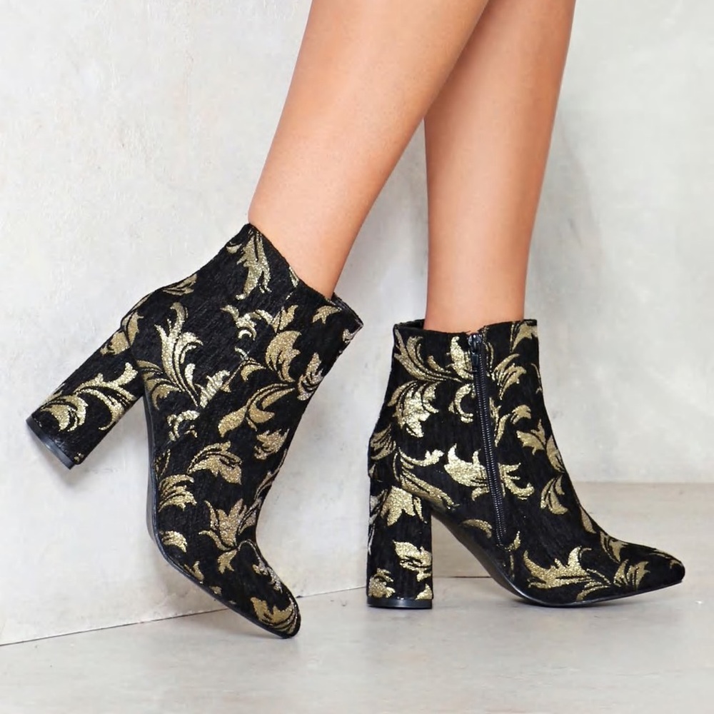 Nasty Gal Black Brocade Booties size 10